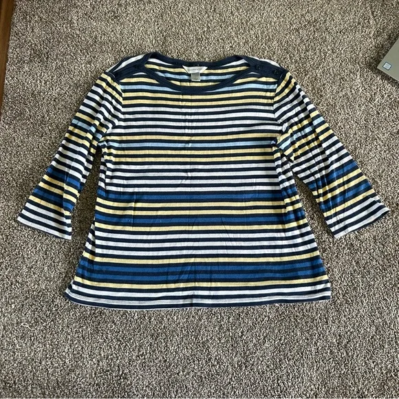 [Christopher & Banks] Yellow and Navy Striped Top - Picture 2 of 7